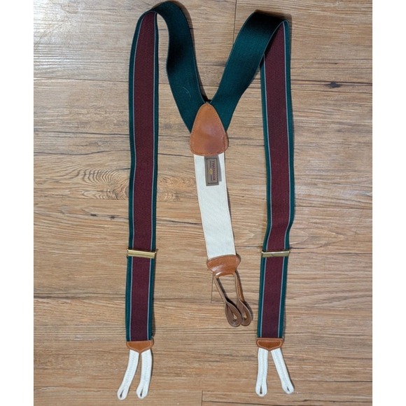 Trafalgar Other - Trafalgar Mens Suspenders Striped Hunter Green Burgundy Button End Braces Y-Back